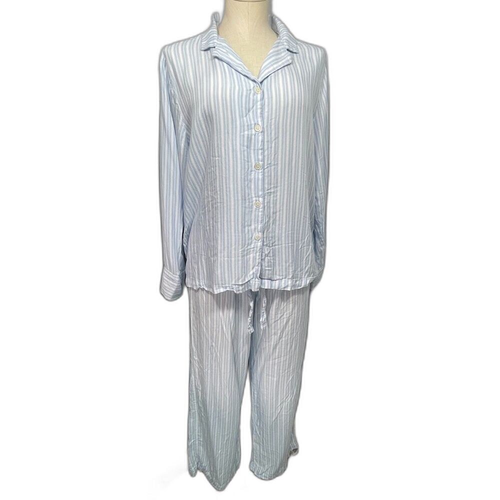 Cozy Earth Woven Pajama Set M Blue Striped Rayon Tencel Loungewear PJ Sleep Set